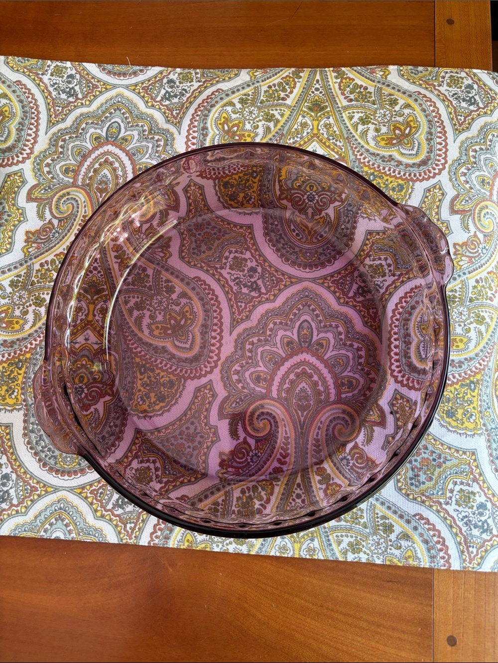 Pyrex Cranberry Amethyst 229 Glass Pie Dish with fluted edges